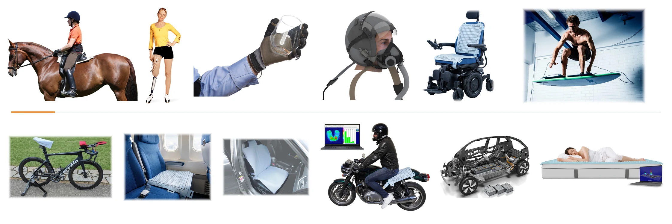 pliance applications: saddle fitting, prosthetic sockets, glove pressure measurement, helmets, wheelchairs, sport, bike fitting, aircraft seating, car seats, motorcycles, vehicle development and mattresses